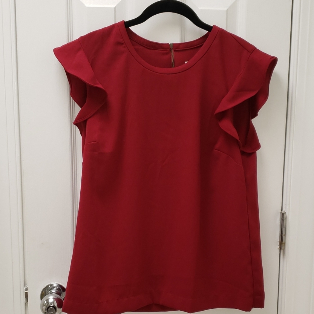 Jcrew Red Flutter Sleeve Top